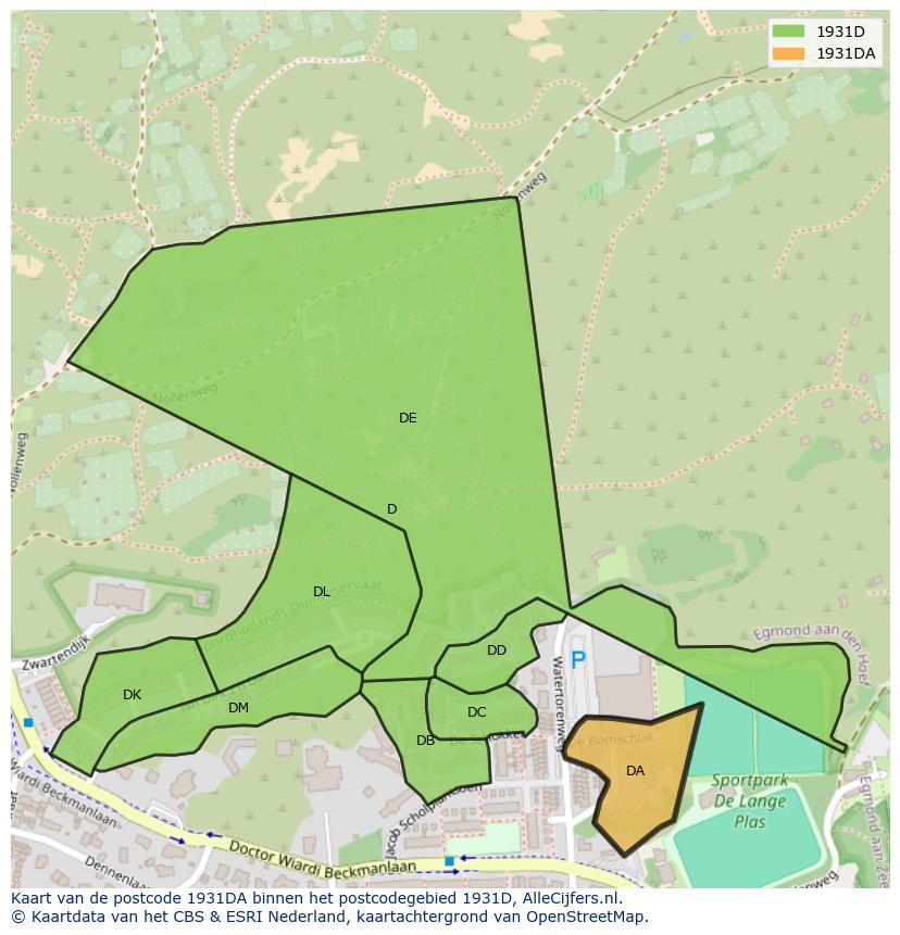 Afbeelding van het postcodegebied 1931 DA op de kaart.