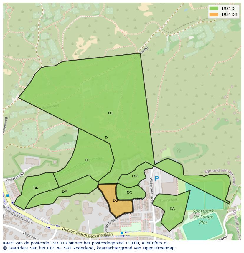 Afbeelding van het postcodegebied 1931 DB op de kaart.