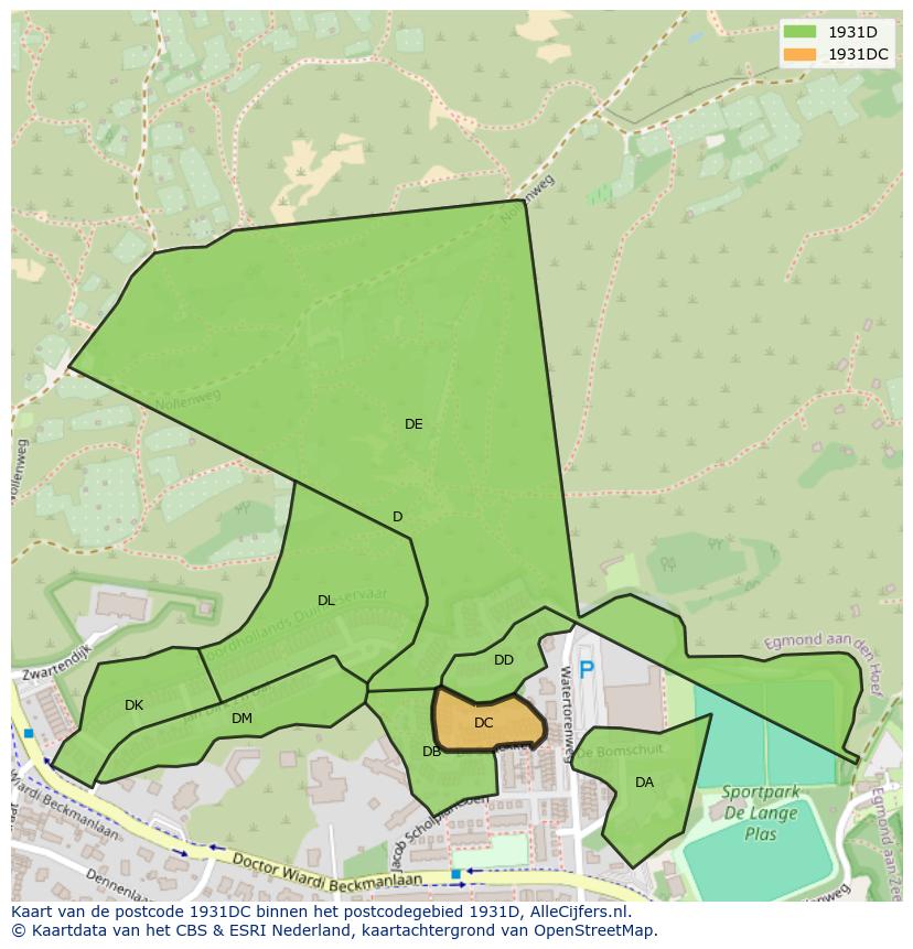 Afbeelding van het postcodegebied 1931 DC op de kaart.