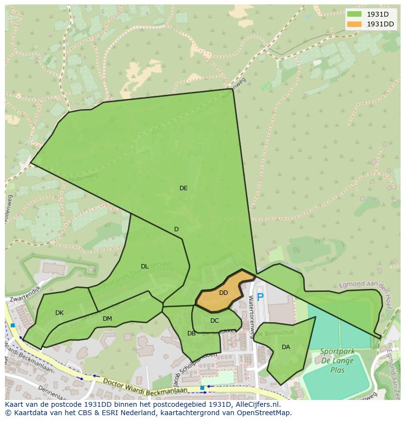 Afbeelding van het postcodegebied 1931 DD op de kaart.