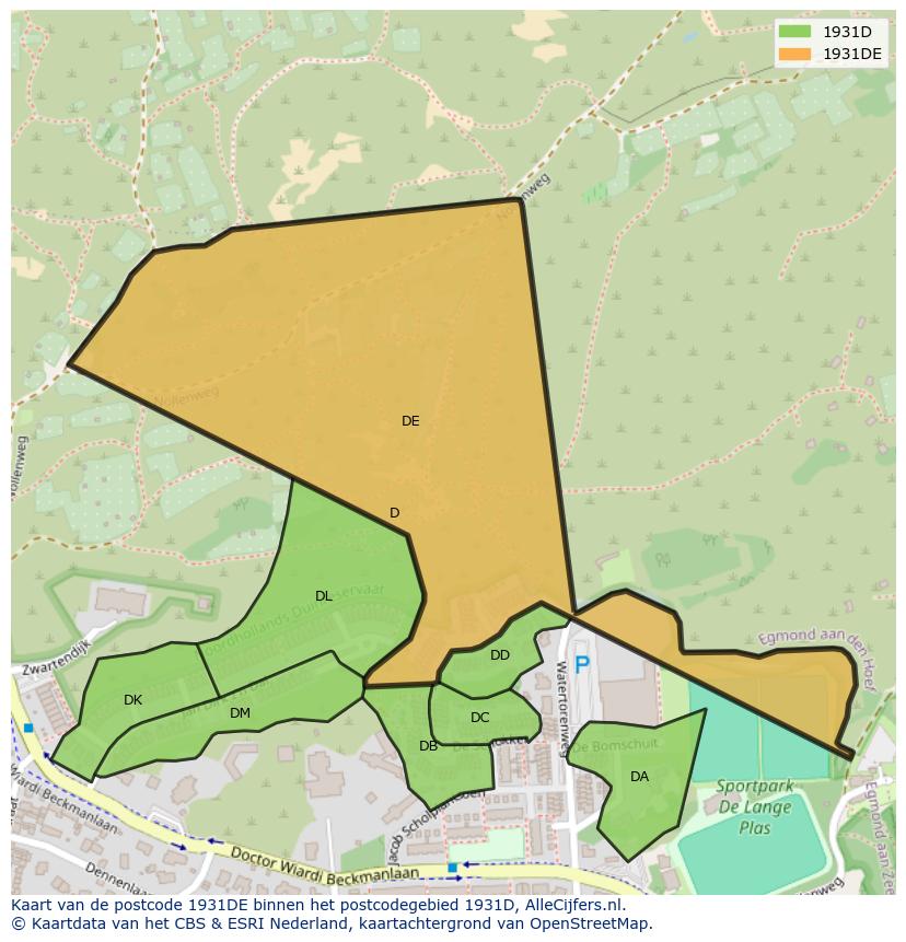 Afbeelding van het postcodegebied 1931 DE op de kaart.