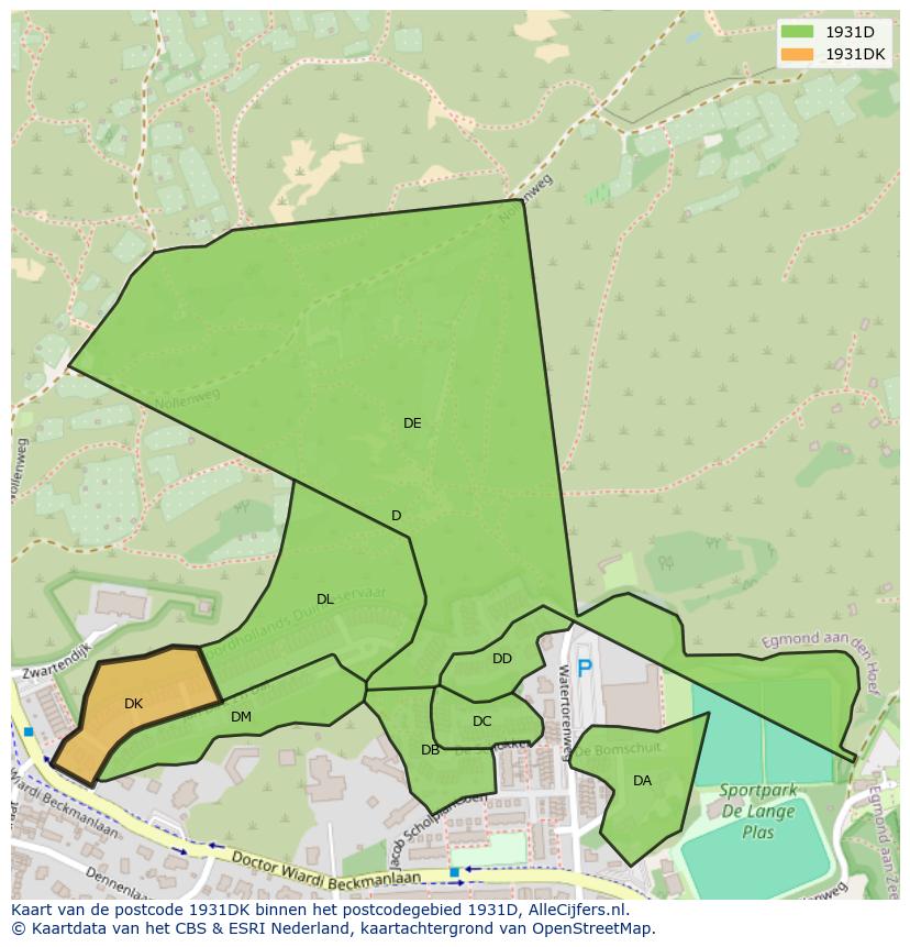 Afbeelding van het postcodegebied 1931 DK op de kaart.
