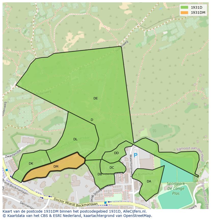 Afbeelding van het postcodegebied 1931 DM op de kaart.