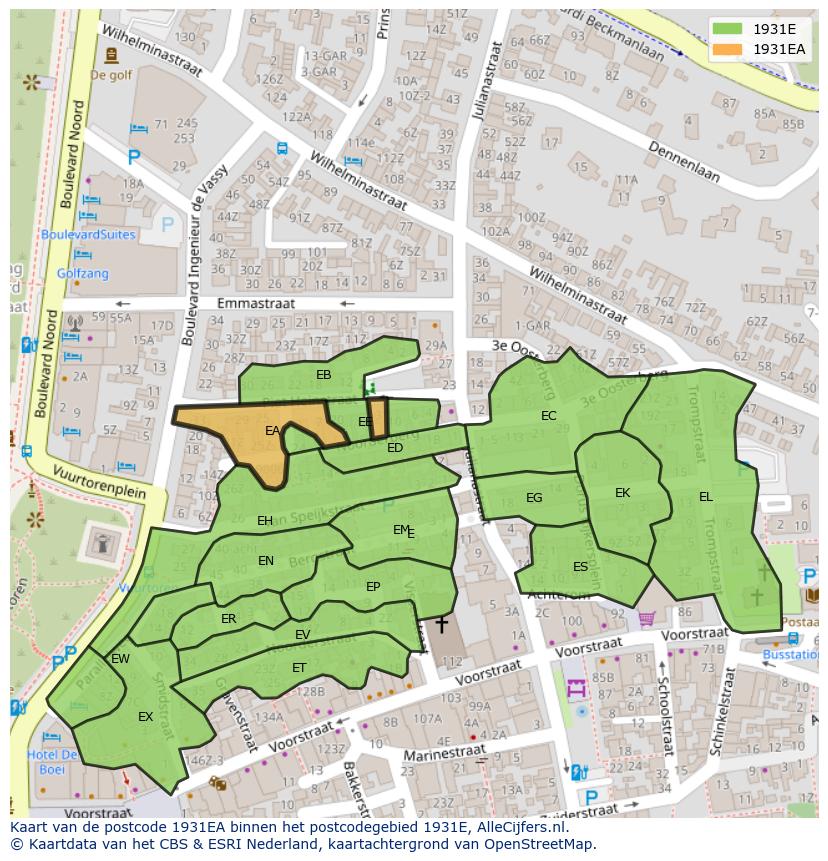 Afbeelding van het postcodegebied 1931 EA op de kaart.