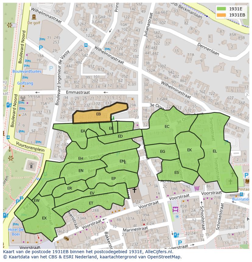 Afbeelding van het postcodegebied 1931 EB op de kaart.