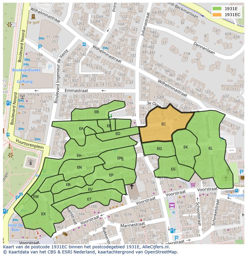 Afbeelding van het postcodegebied 1931 EC op de kaart.