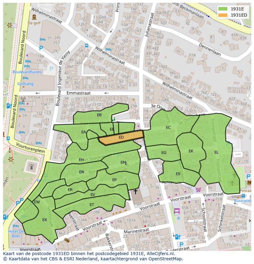 Afbeelding van het postcodegebied 1931 ED op de kaart.