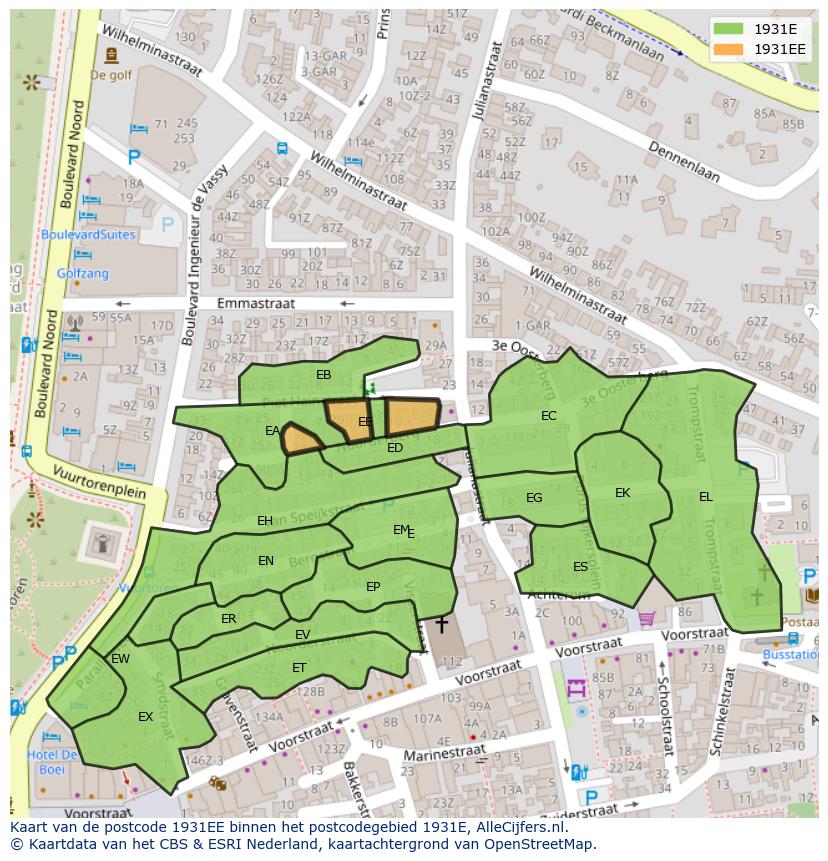 Afbeelding van het postcodegebied 1931 EE op de kaart.