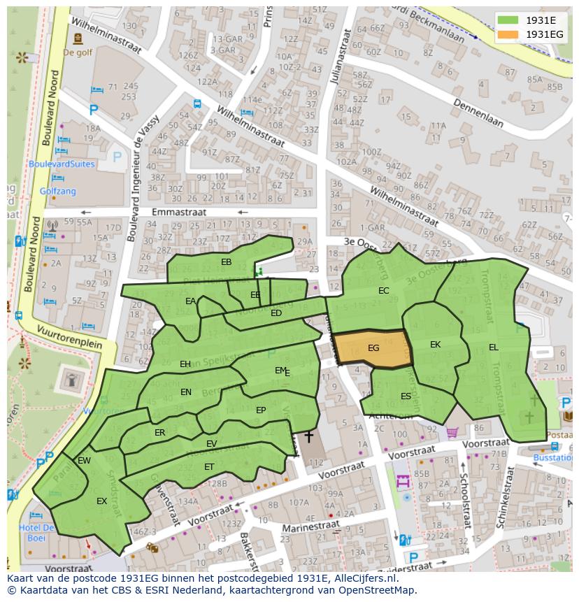 Afbeelding van het postcodegebied 1931 EG op de kaart.