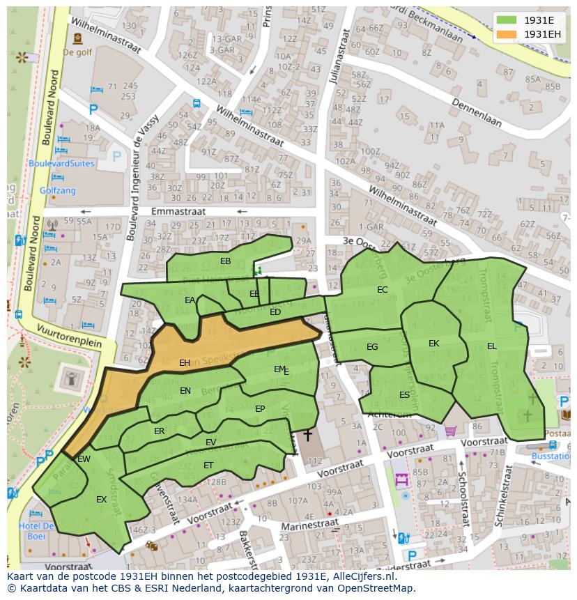 Afbeelding van het postcodegebied 1931 EH op de kaart.