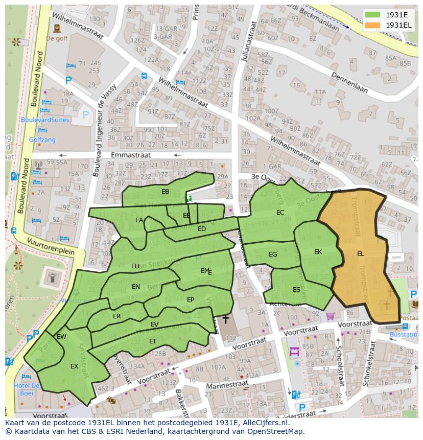 Afbeelding van het postcodegebied 1931 EL op de kaart.