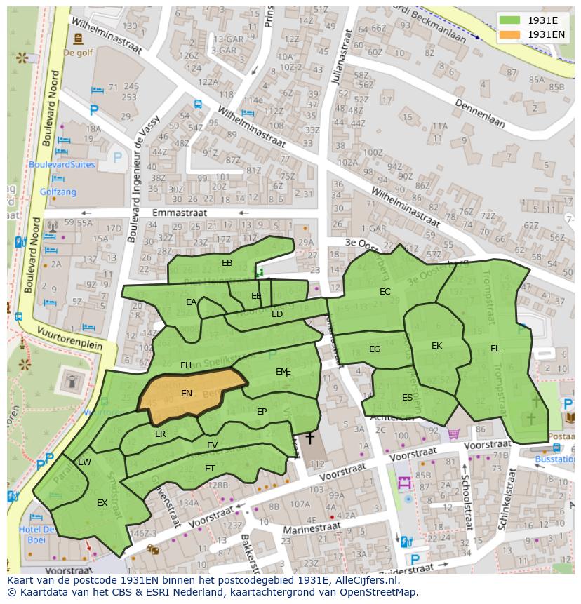 Afbeelding van het postcodegebied 1931 EN op de kaart.