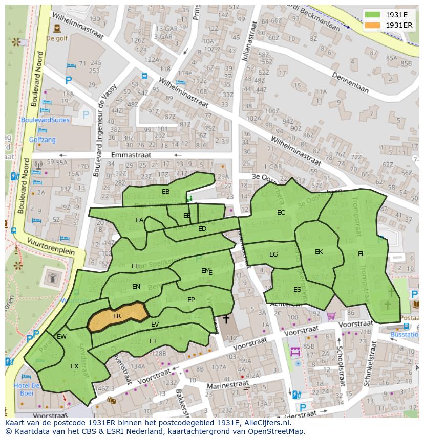 Afbeelding van het postcodegebied 1931 ER op de kaart.