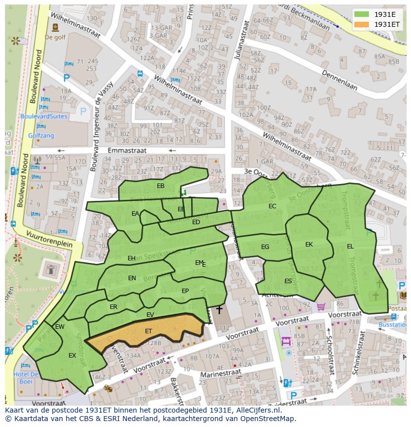 Afbeelding van het postcodegebied 1931 ET op de kaart.