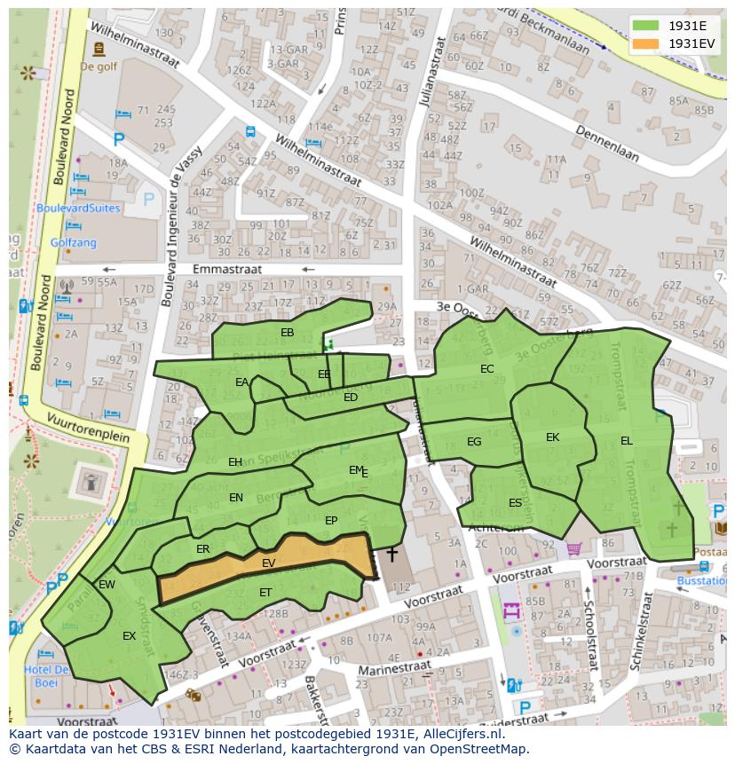 Afbeelding van het postcodegebied 1931 EV op de kaart.