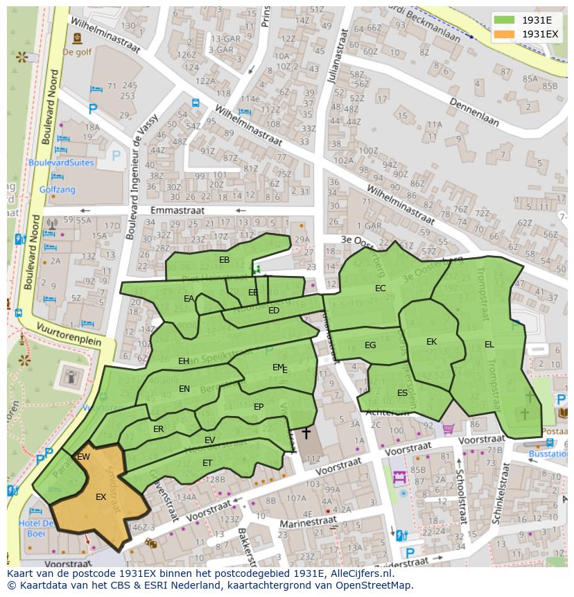Afbeelding van het postcodegebied 1931 EX op de kaart.