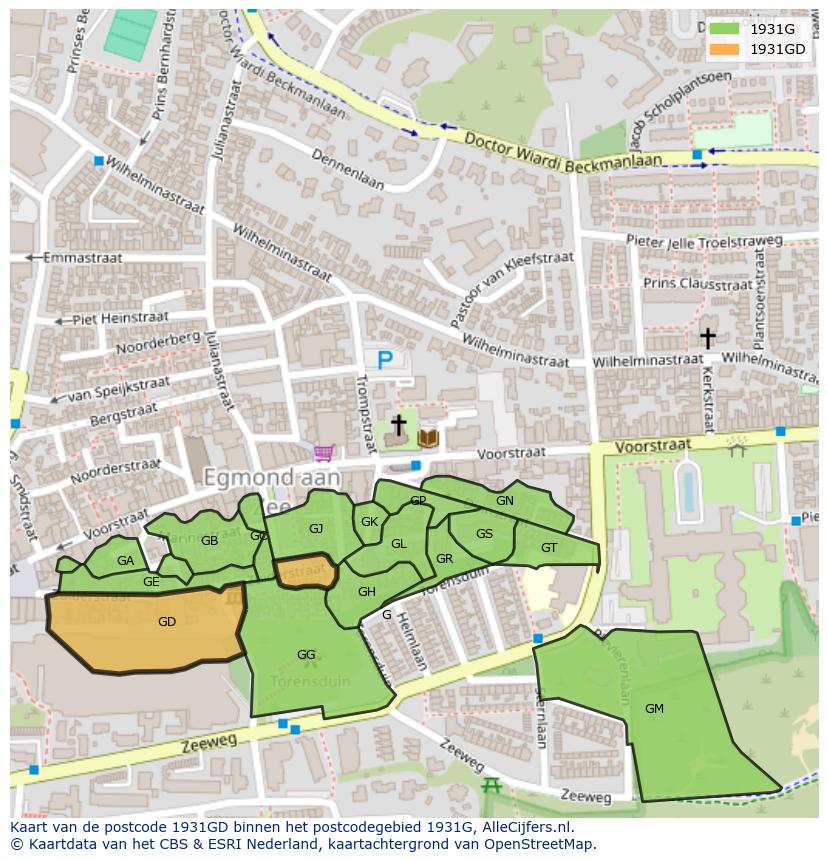 Afbeelding van het postcodegebied 1931 GD op de kaart.
