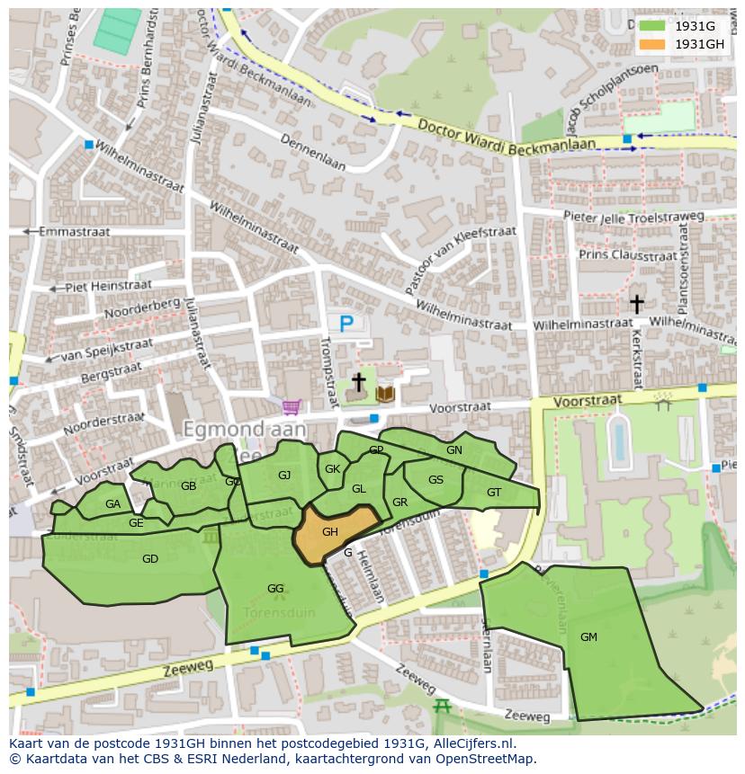 Afbeelding van het postcodegebied 1931 GH op de kaart.