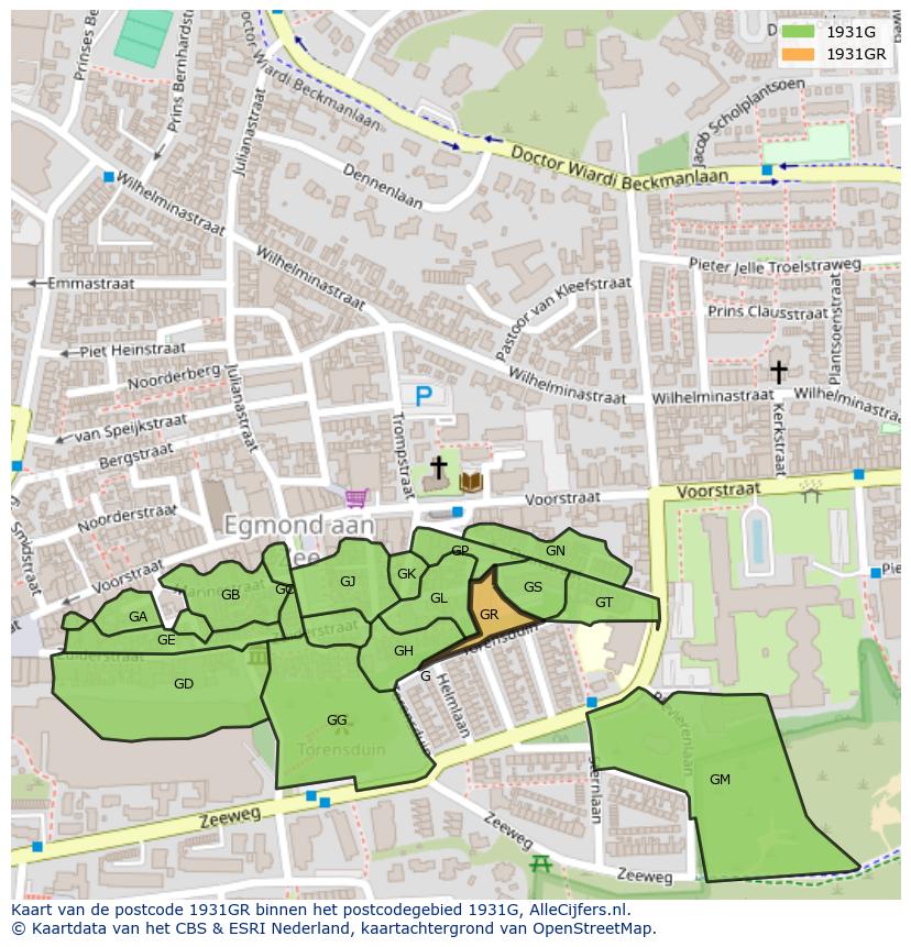 Afbeelding van het postcodegebied 1931 GR op de kaart.