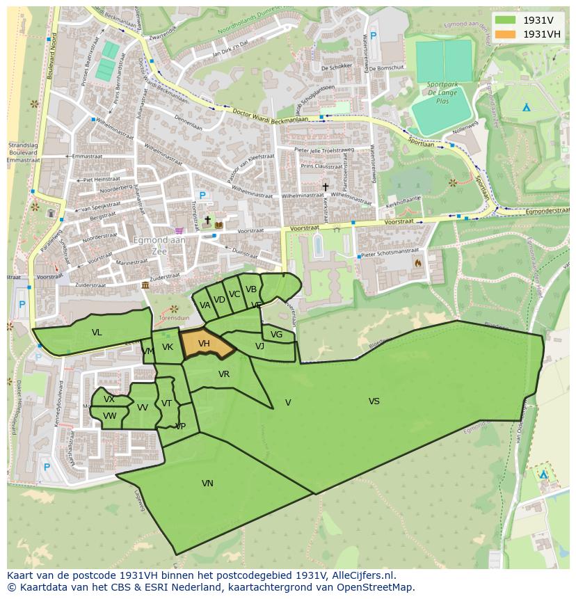 Afbeelding van het postcodegebied 1931 VH op de kaart.