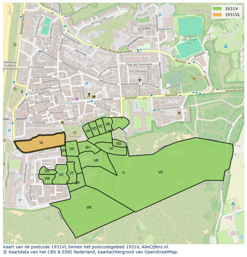 Afbeelding van het postcodegebied 1931 VL op de kaart.