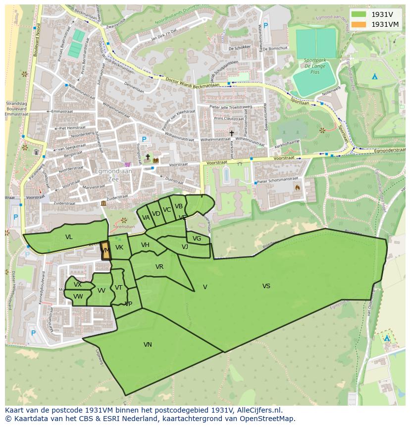 Afbeelding van het postcodegebied 1931 VM op de kaart.