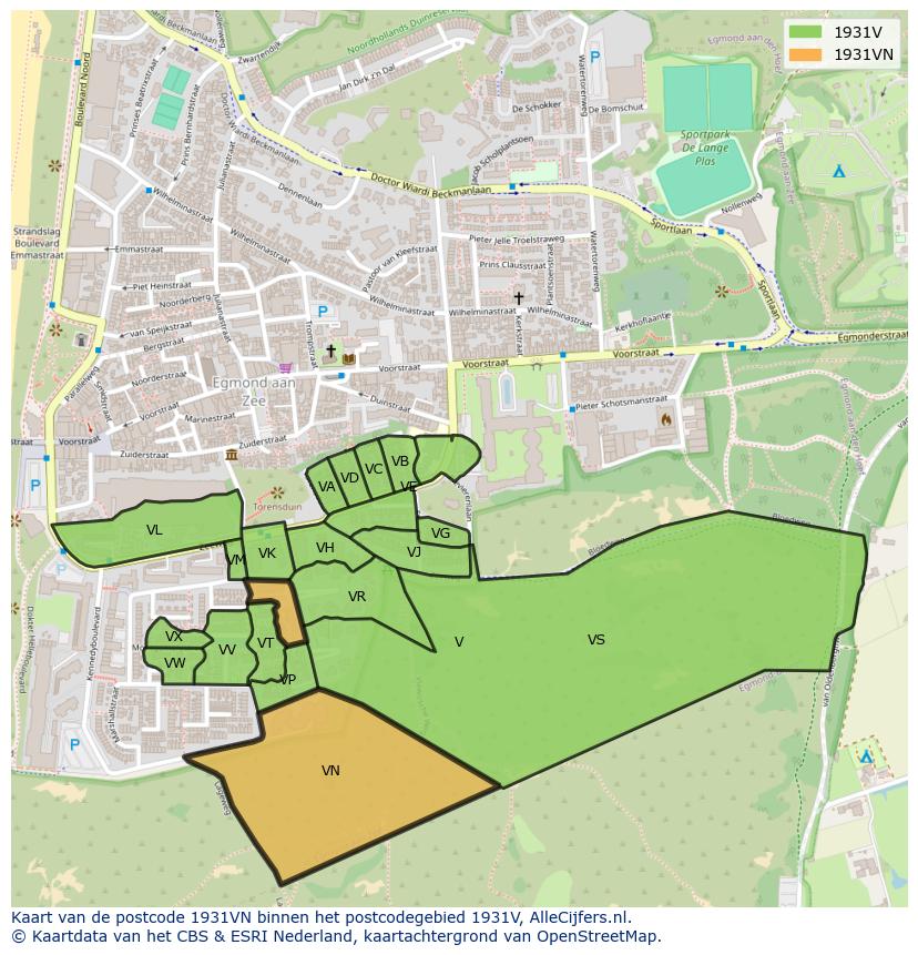 Afbeelding van het postcodegebied 1931 VN op de kaart.