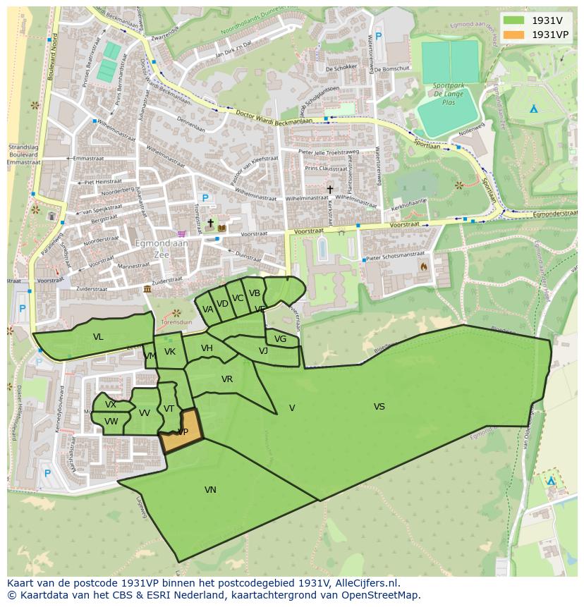 Afbeelding van het postcodegebied 1931 VP op de kaart.