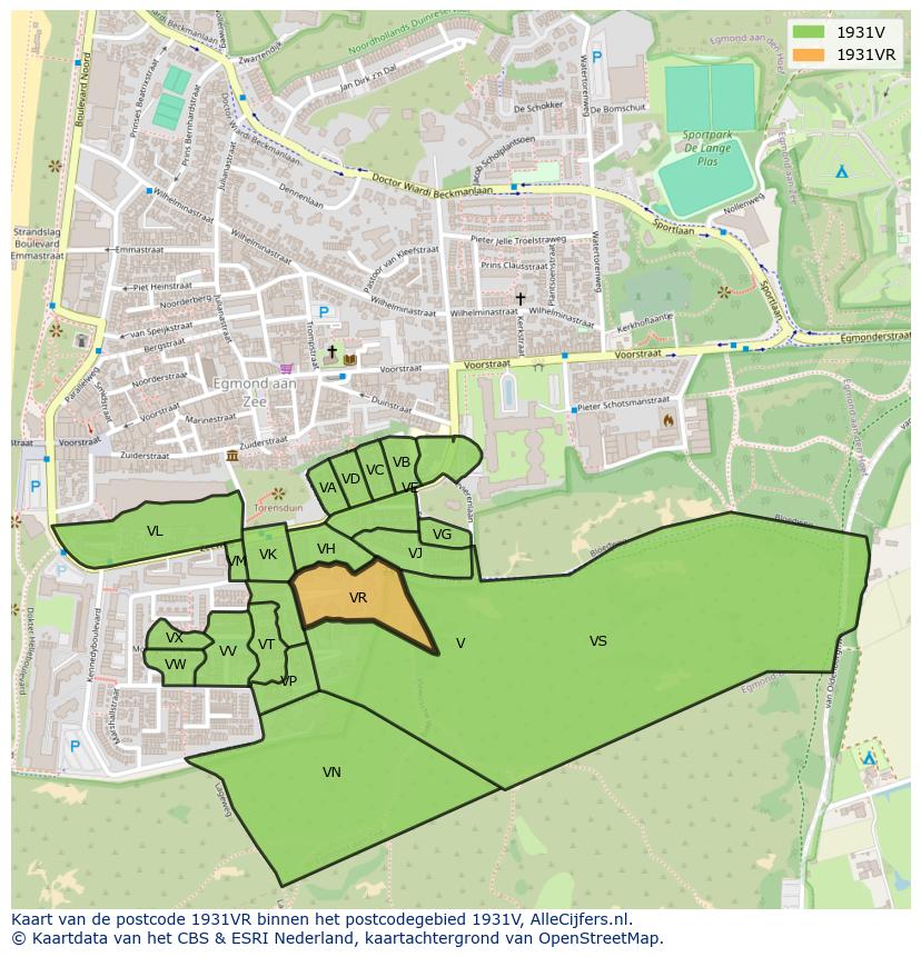 Afbeelding van het postcodegebied 1931 VR op de kaart.