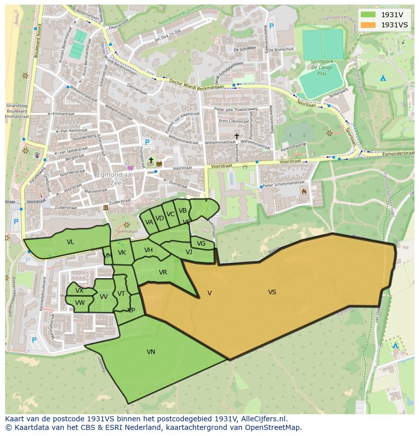 Afbeelding van het postcodegebied 1931 VS op de kaart.