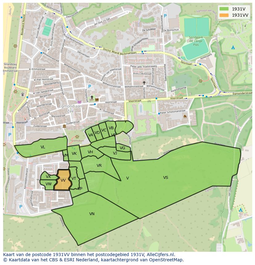 Afbeelding van het postcodegebied 1931 VV op de kaart.