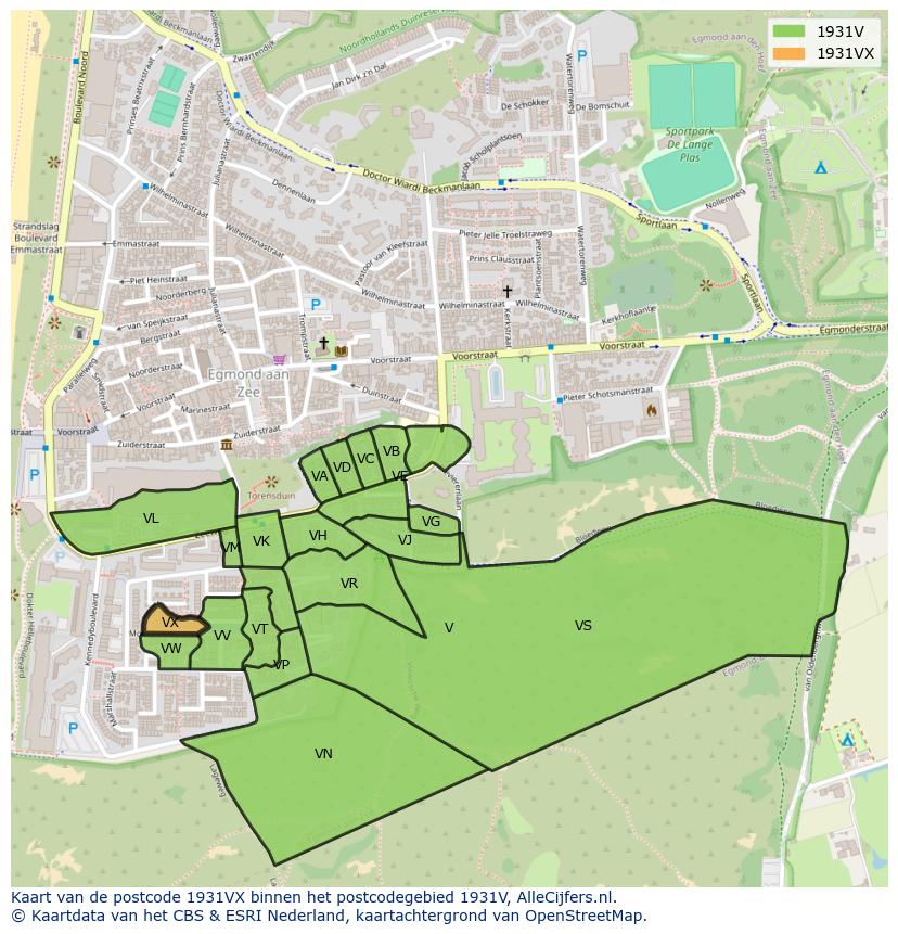 Afbeelding van het postcodegebied 1931 VX op de kaart.