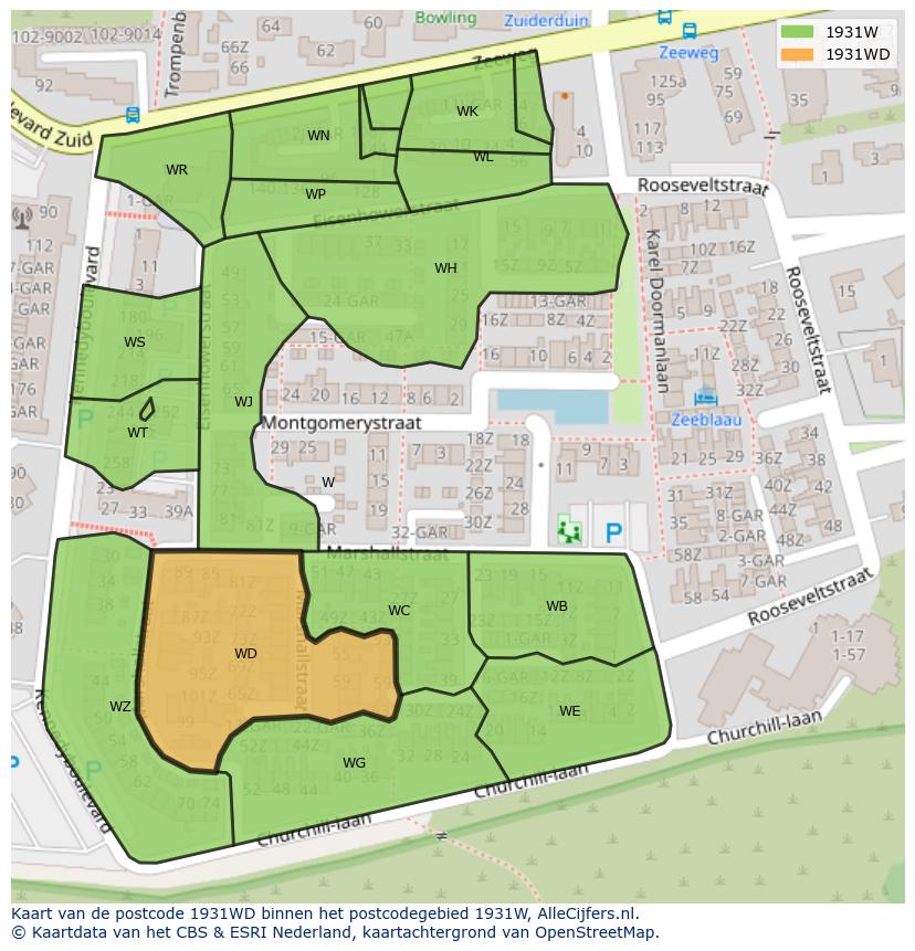 Afbeelding van het postcodegebied 1931 WD op de kaart.