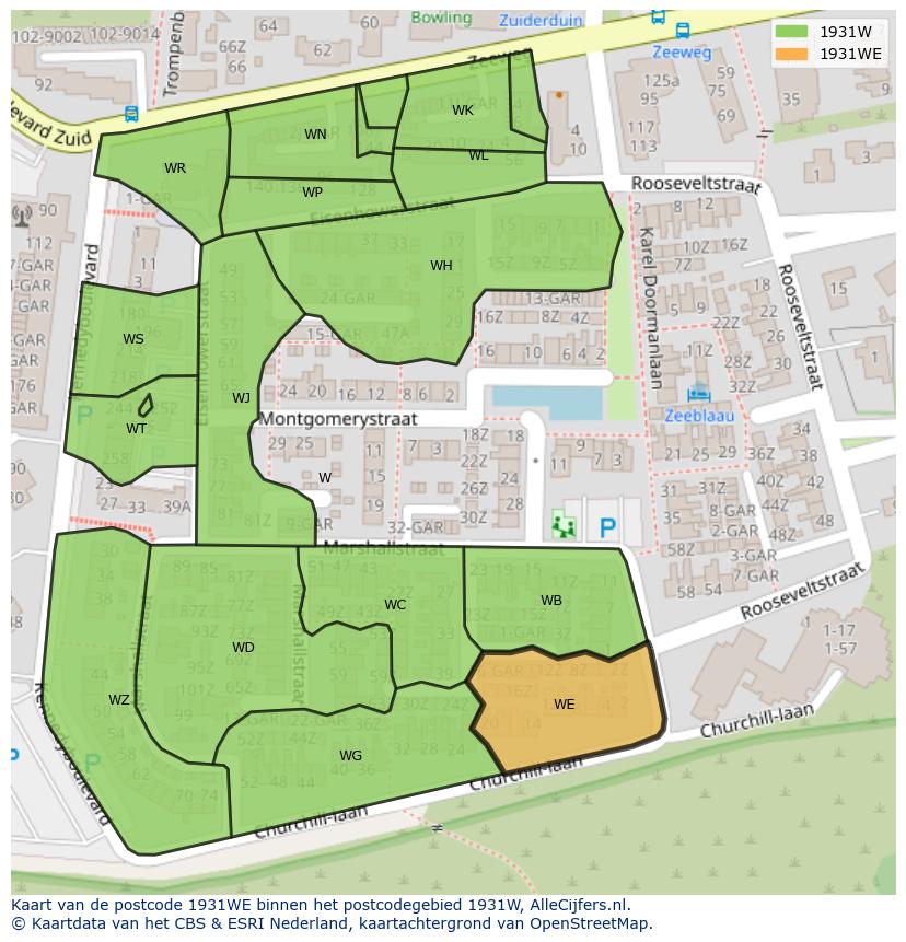 Afbeelding van het postcodegebied 1931 WE op de kaart.