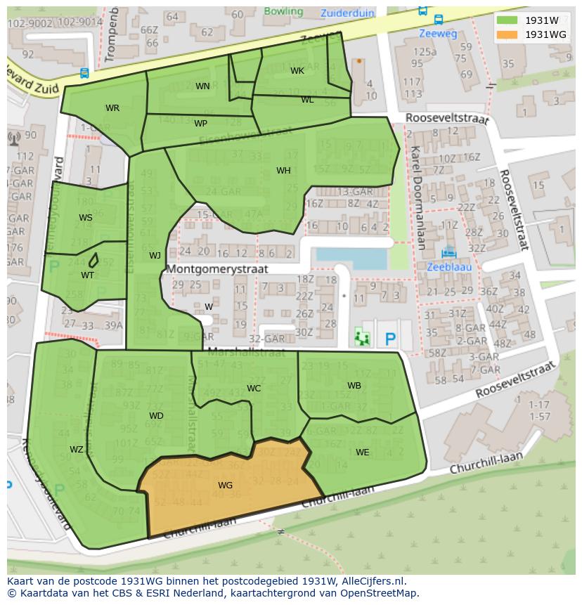 Afbeelding van het postcodegebied 1931 WG op de kaart.