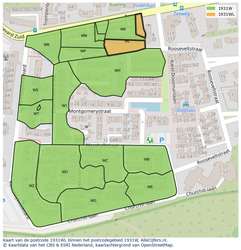 Afbeelding van het postcodegebied 1931 WL op de kaart.