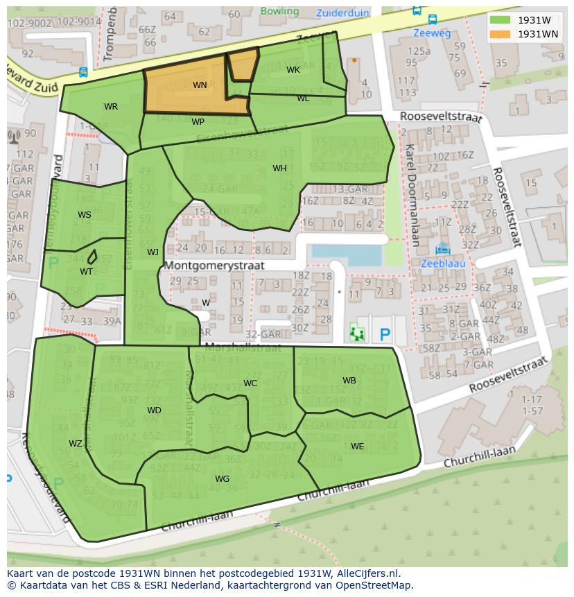 Afbeelding van het postcodegebied 1931 WN op de kaart.