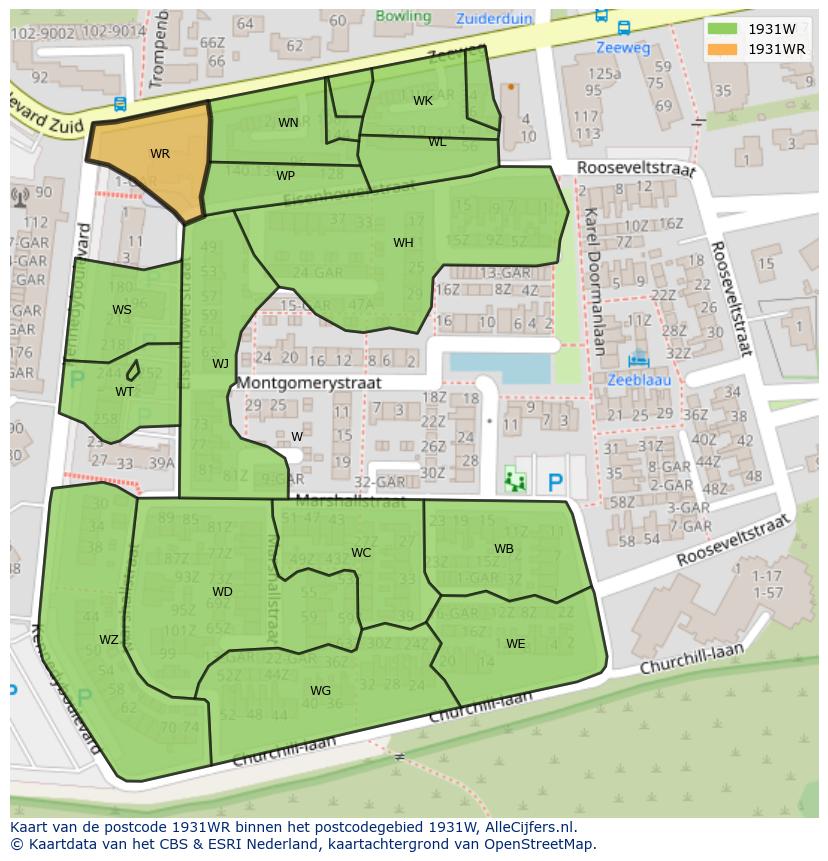 Afbeelding van het postcodegebied 1931 WR op de kaart.