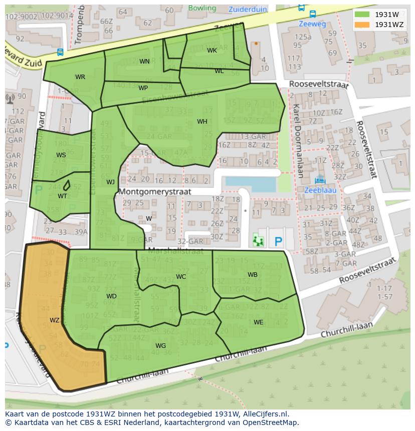 Afbeelding van het postcodegebied 1931 WZ op de kaart.