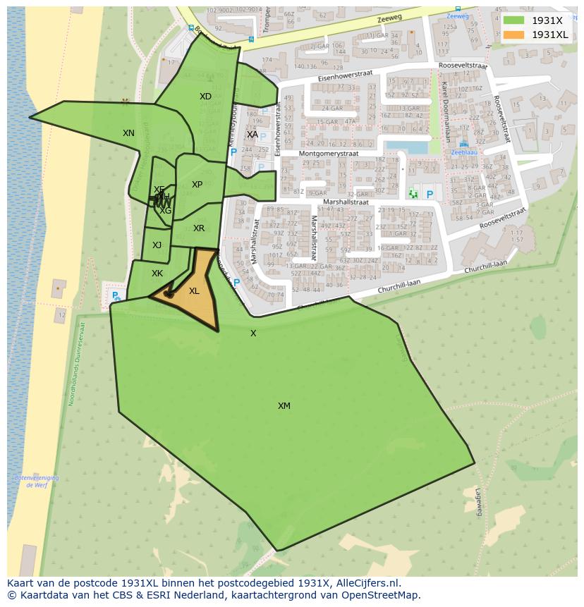 Afbeelding van het postcodegebied 1931 XL op de kaart.