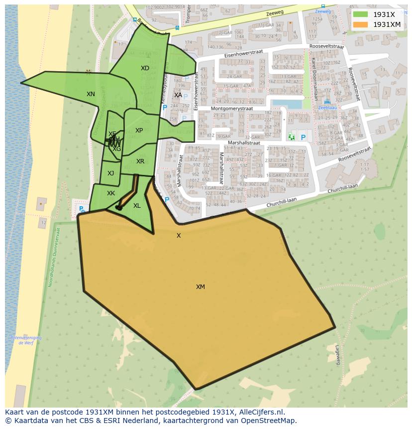 Afbeelding van het postcodegebied 1931 XM op de kaart.