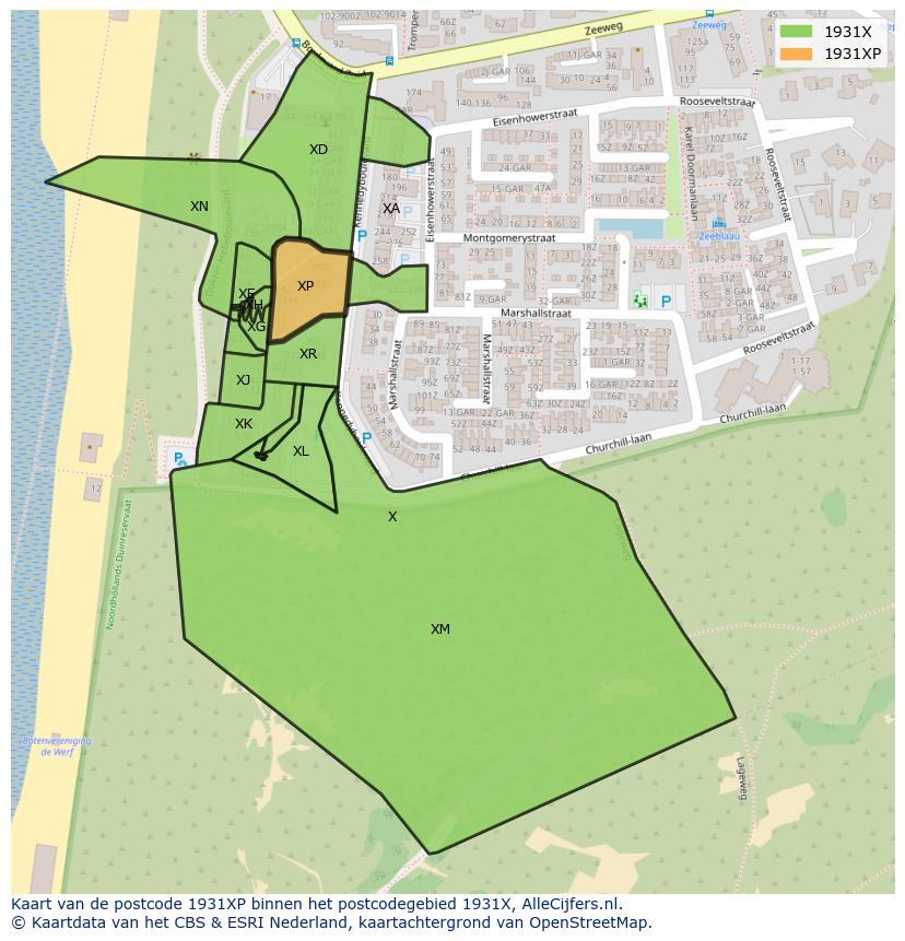 Afbeelding van het postcodegebied 1931 XP op de kaart.