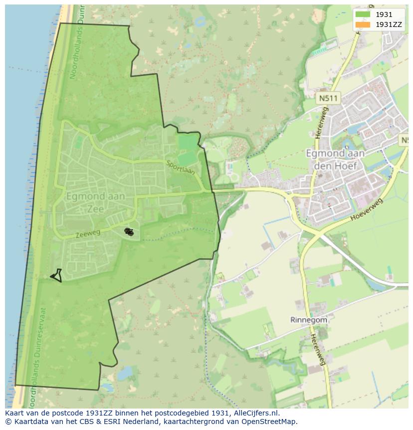 Afbeelding van het postcodegebied 1931 ZZ op de kaart.