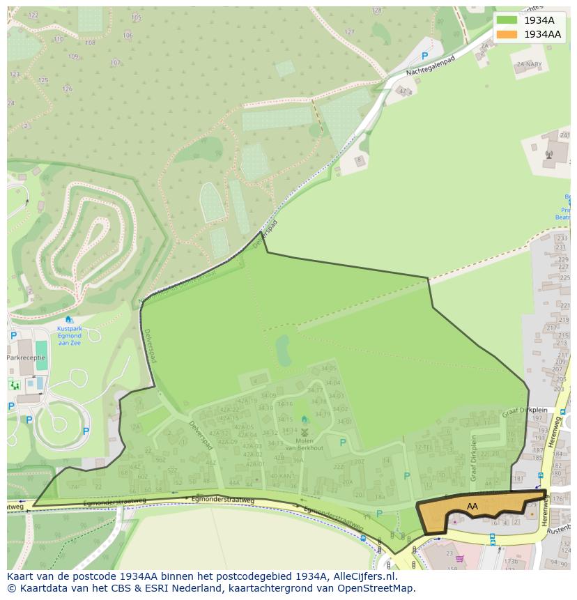 Afbeelding van het postcodegebied 1934 AA op de kaart.