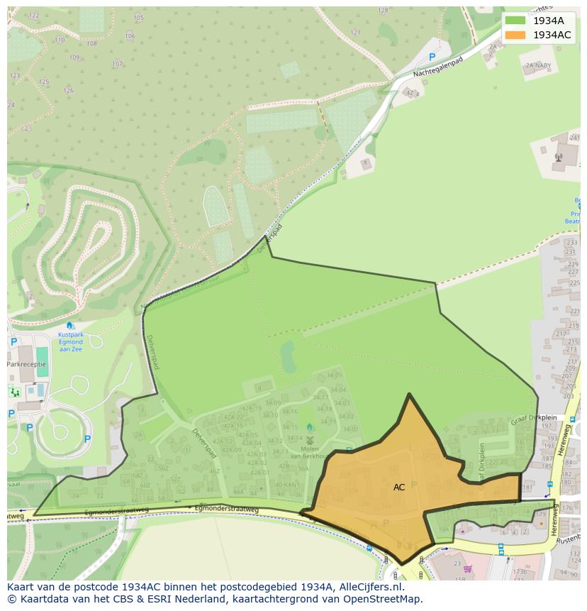 Afbeelding van het postcodegebied 1934 AC op de kaart.