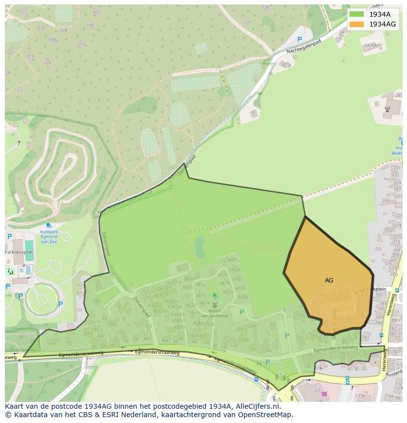 Afbeelding van het postcodegebied 1934 AG op de kaart.