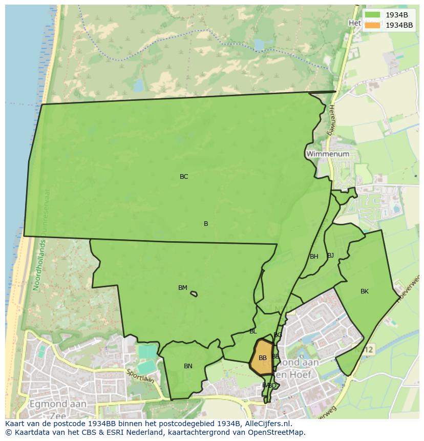 Afbeelding van het postcodegebied 1934 BB op de kaart.