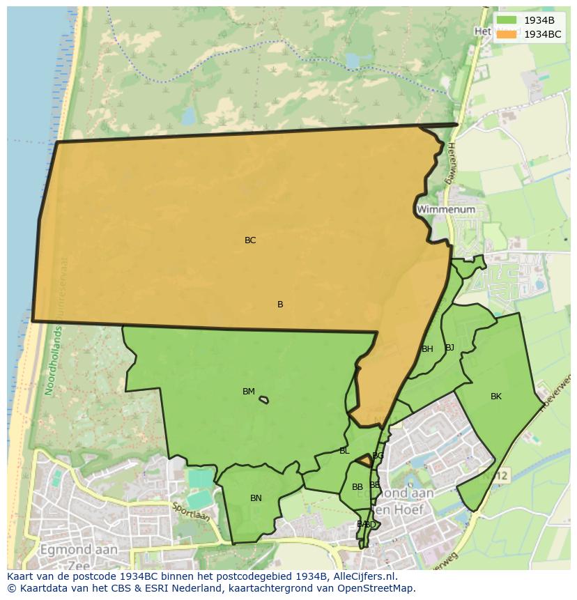 Afbeelding van het postcodegebied 1934 BC op de kaart.