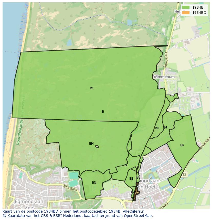 Afbeelding van het postcodegebied 1934 BD op de kaart.