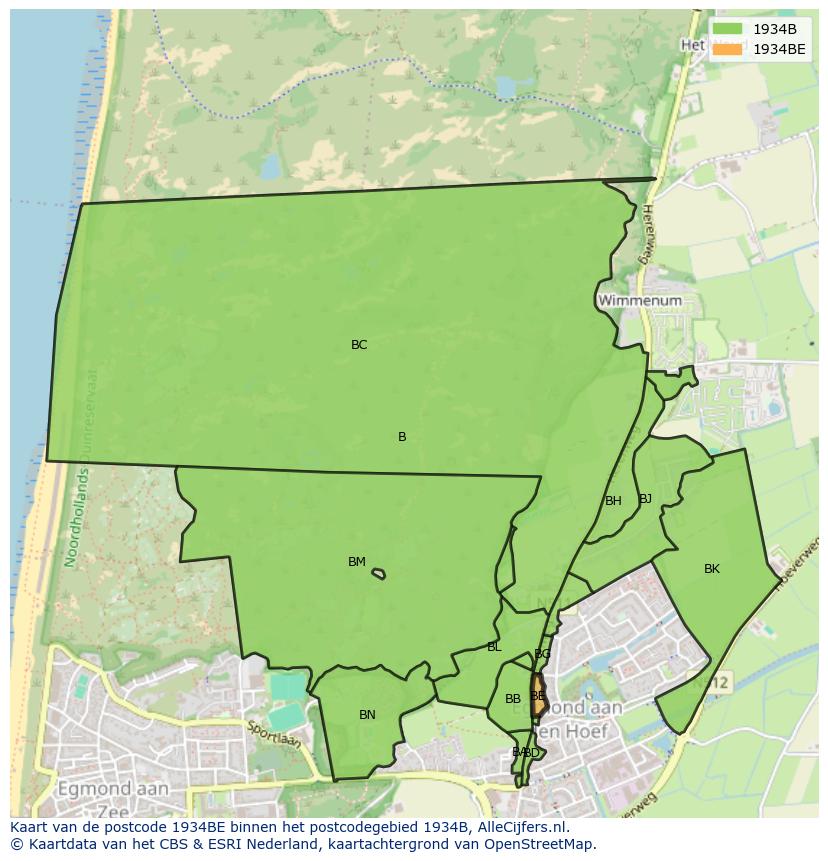 Afbeelding van het postcodegebied 1934 BE op de kaart.